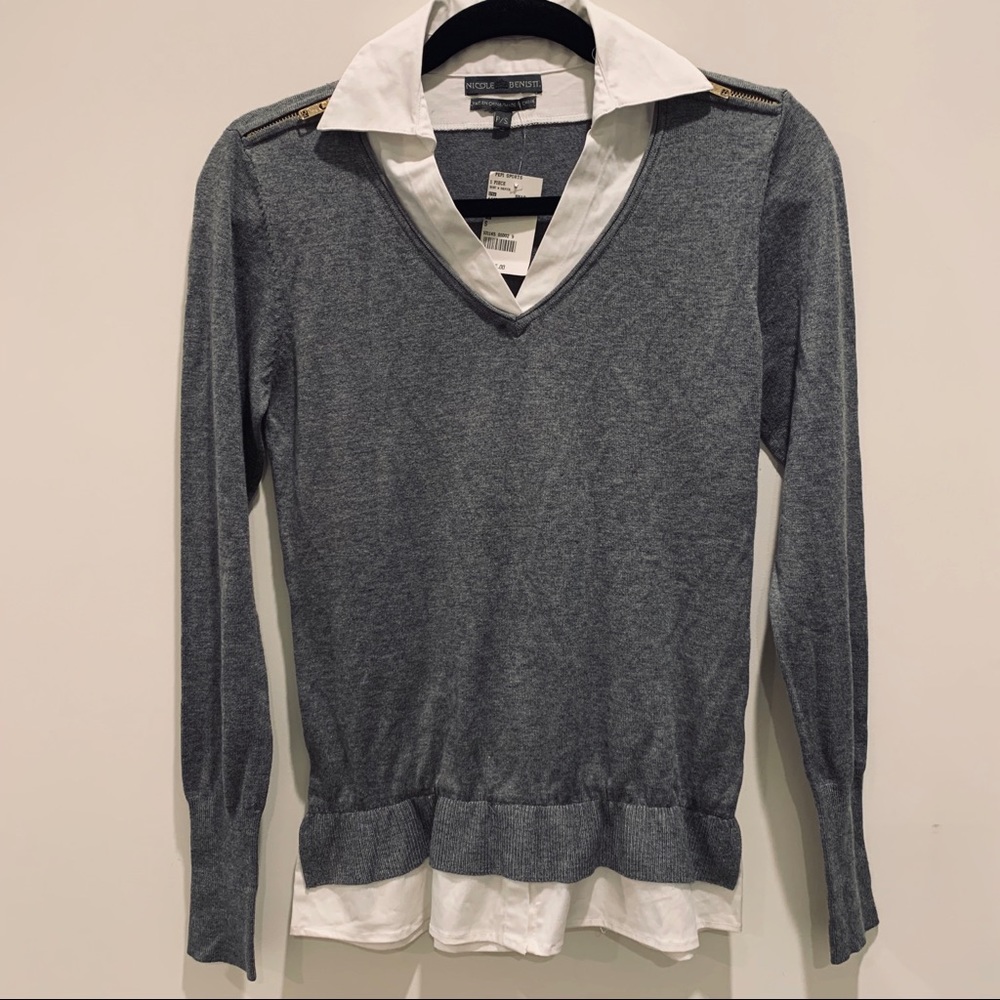 Nicole Benisti gray sweater with attached shirt